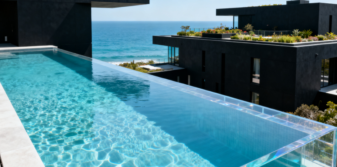 Parede de Janela Chão Lado Completo Painéis Embutidos Folha Acrílico Transparente Infinito Piscina Exterior Resistente a UV
