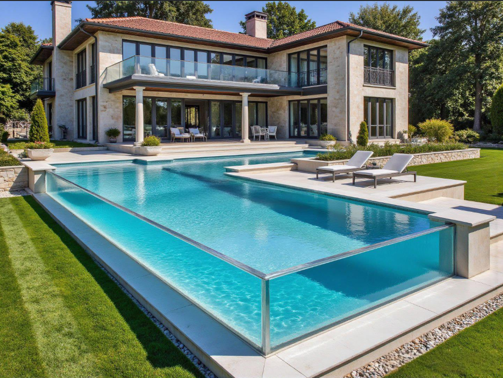 Parede de Janela Chão Lado Completo Painéis Embutidos Folha Acrílico Transparente Infinito Piscina Exterior Resistente a UV